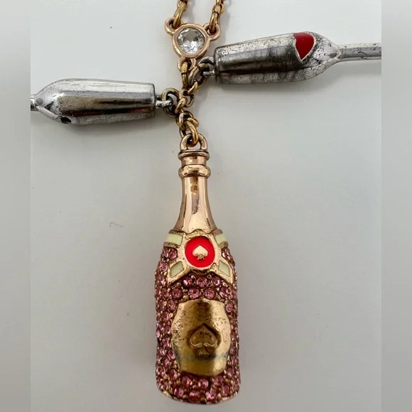 Pink Champagne Pendant Necklace Rose Gold Statement Jewelry Bridal Bride Wedding - Picture 7 of 17